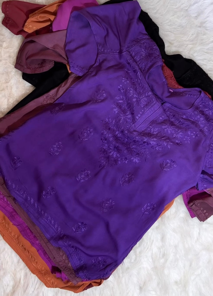 Soft Chikankari ombre short Top ( Extra pretty shades )