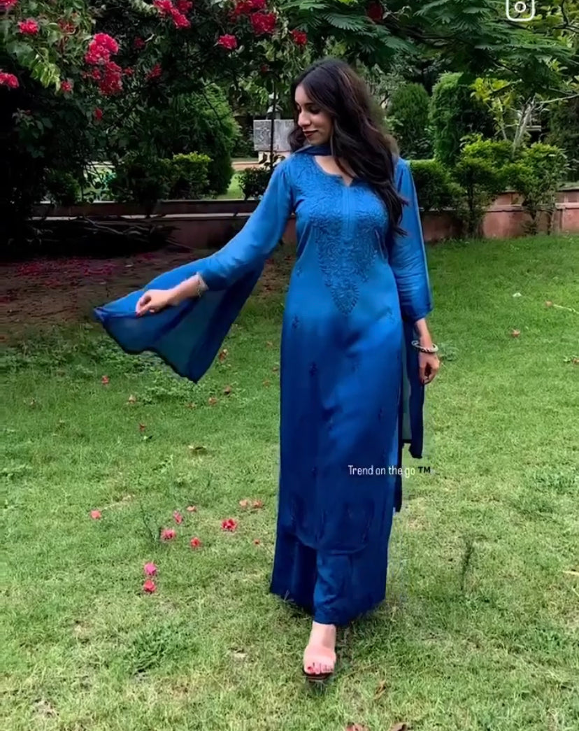 3pc Noor Soft Rayon Ombre Set with dupatta and plazo