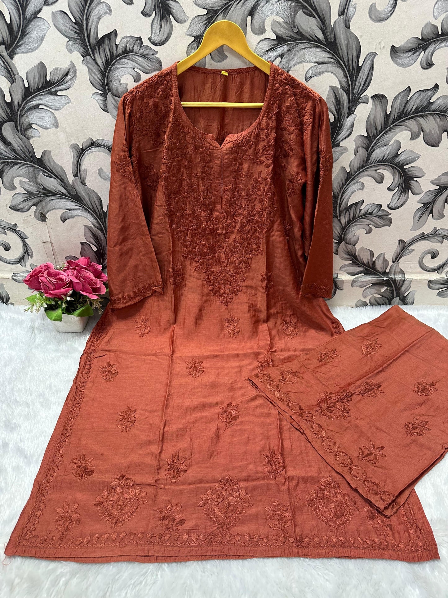 Zara Dyeable Kurta plazzo Set with Fine embroidery