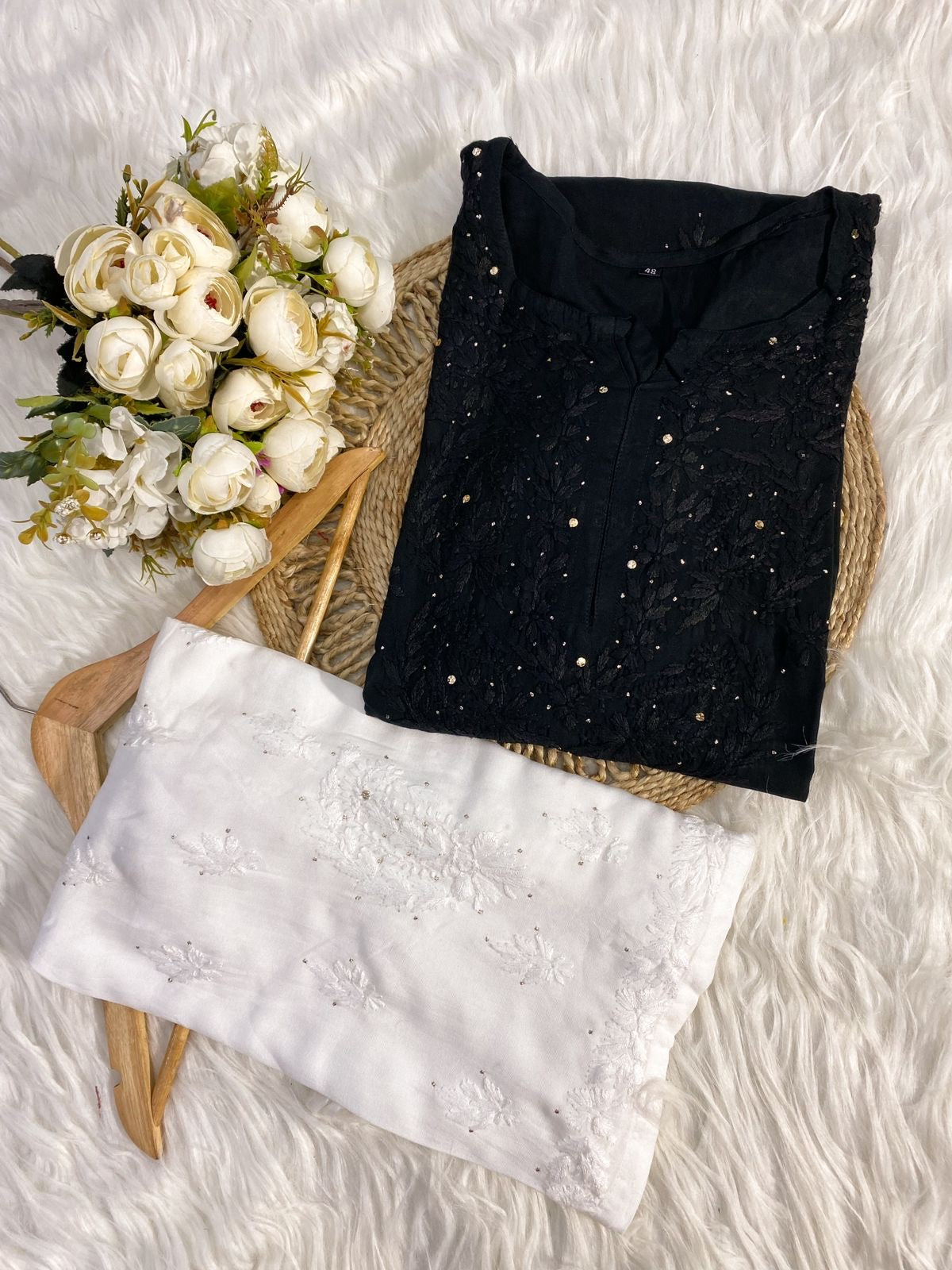 Handcrafted Rayon Muqaish Dyed Chikankari Kurti