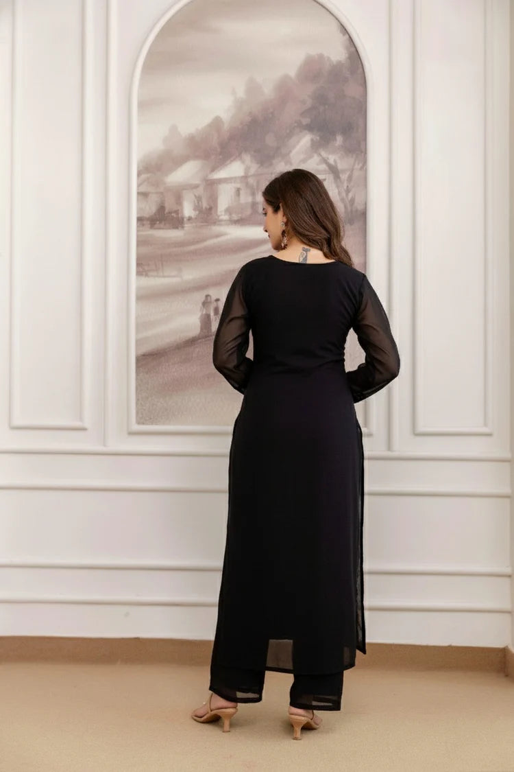 Katrina Kaif Viral Red Embroidered black straight 3pc Set