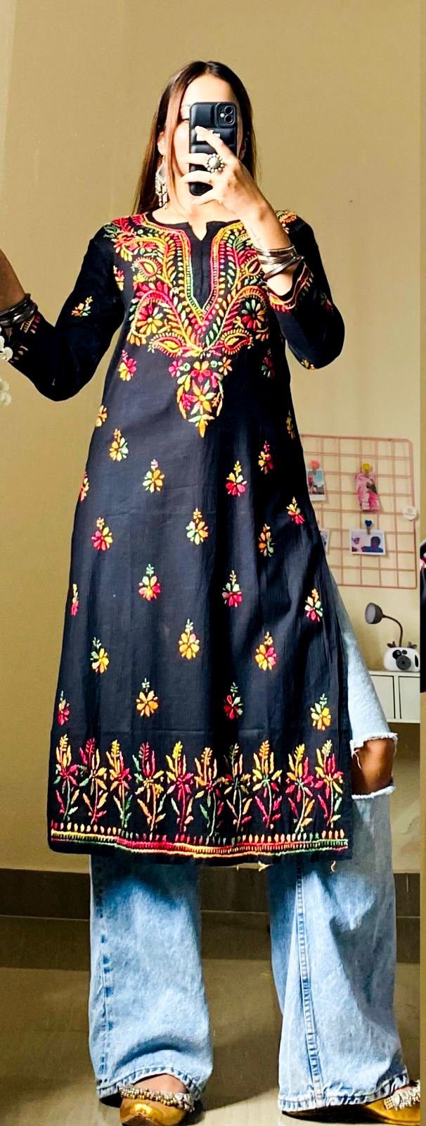AAYAT BLACK & MULTICOLOURED RAYON KURTA