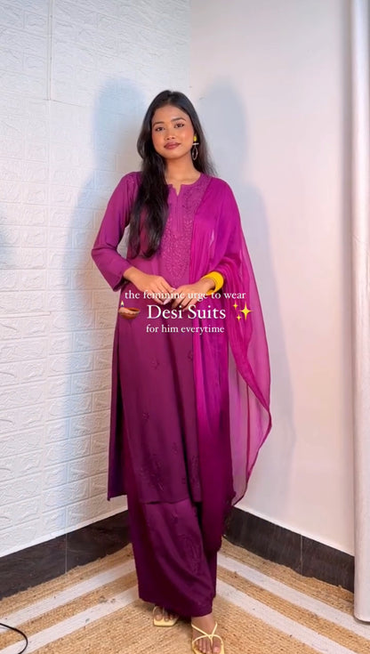 Handcrafted Soft Rayon 3pc Ombre Set with dupatta and plazo