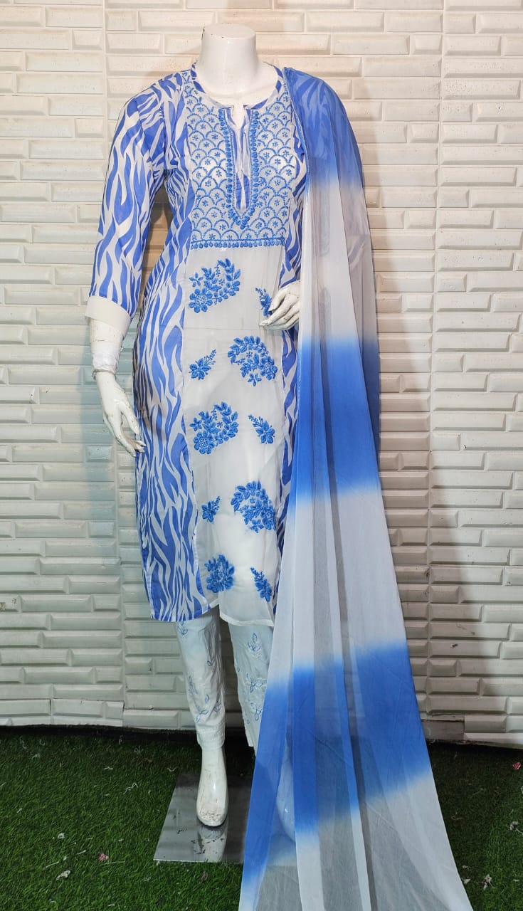 Chikankari fox georgette fine digital print kurti