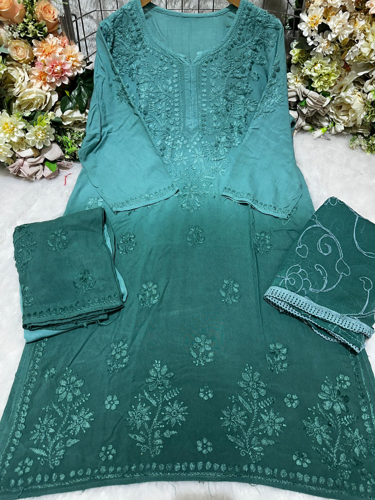 Rayon 4 Buta Chikankari Set 3pc Mayuri Special