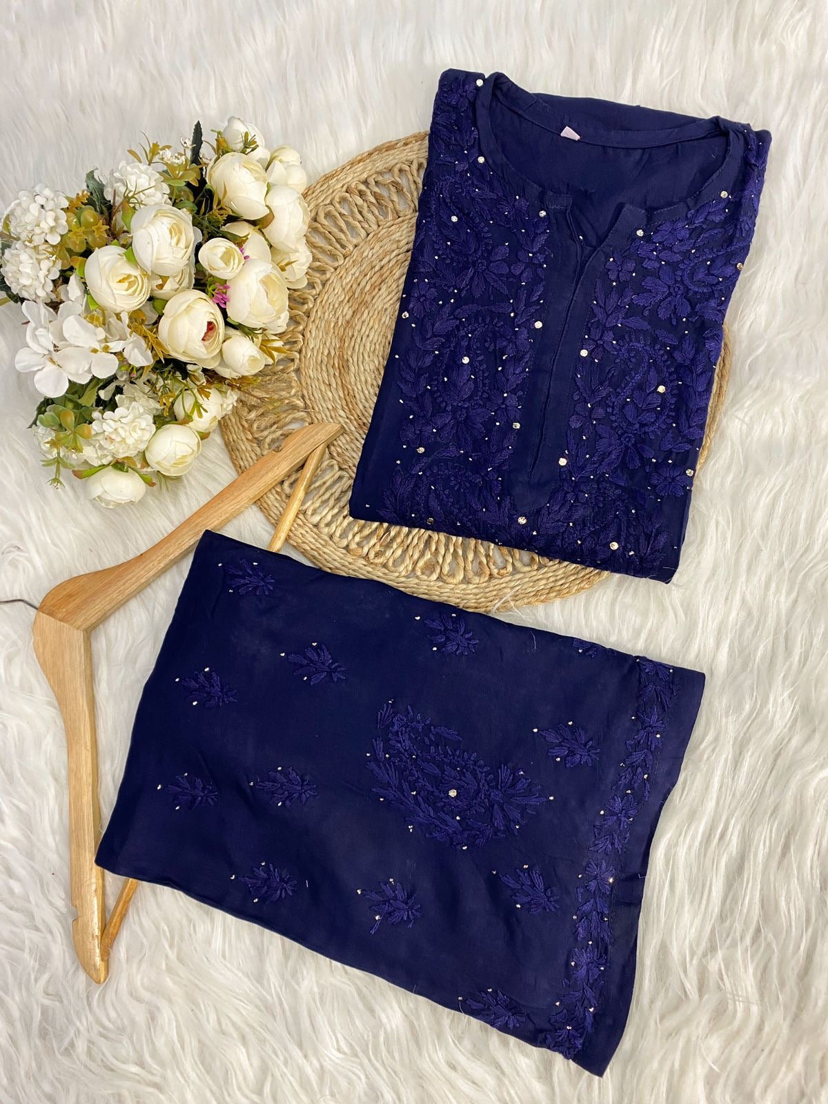 Handcrafted Rayon Co-ord Muqaish Combo – Chikankari fabric