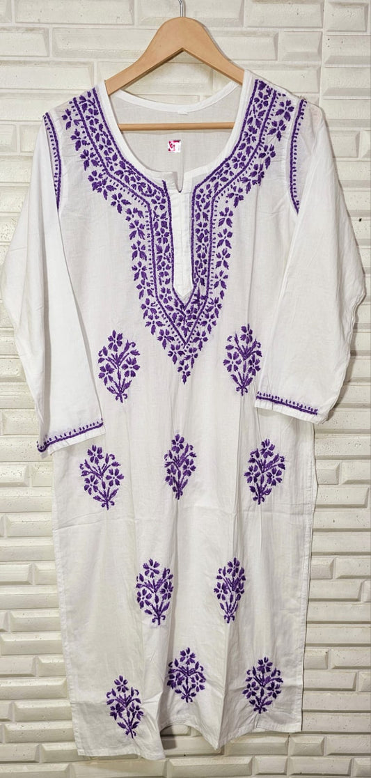 Chikankari pure Mul Mul cotton kurti