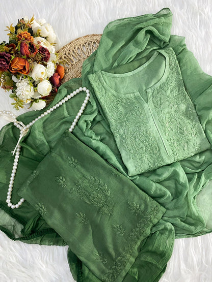 Handcrafted Soft Rayon 3pc Ombre Set with dupatta and plazo