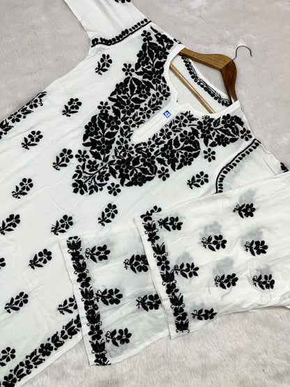 Most Demanding White n Black Rayon Chikankari Combo