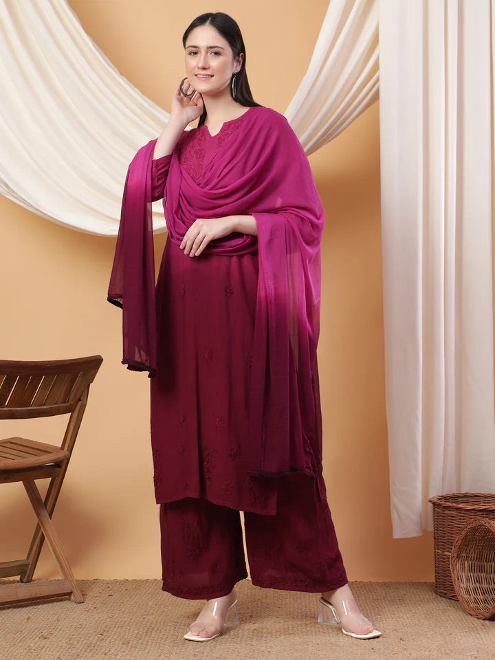 3pc Noor Soft Rayon Ombre Set with dupatta and plazo