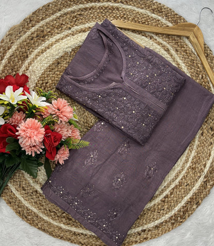 3pc Zara Handmade with Muqaish Soft  Rayon Set