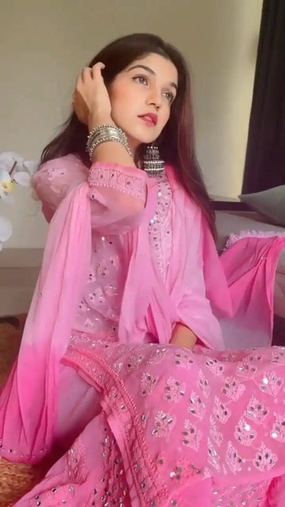 Beautiful Ombre 4pc Mirror Work Set with inner( Most Loved ) 14 Shades