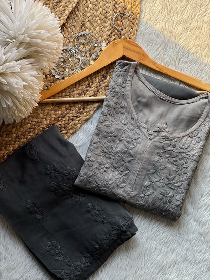 Zeba Handcraft Embroidered Pastel’s Shades Kurti + Plazzo