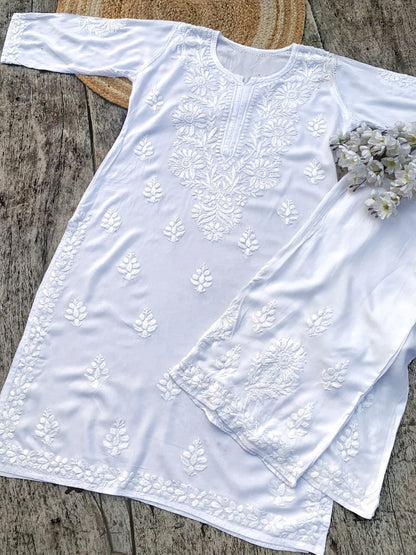 Rayon Chikankari Beautiful White Set