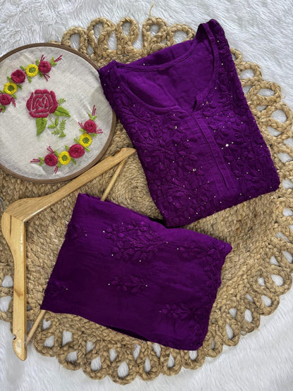 3pc Zara Handmade with Muqaish Soft  Rayon Set