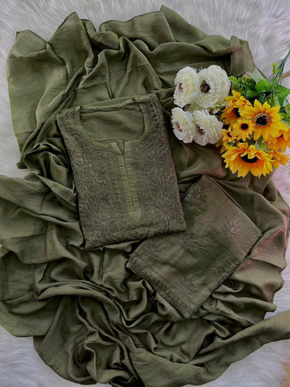 3PC Soft Rayon, Stunning Handwork – A Must-Have Kurti Set