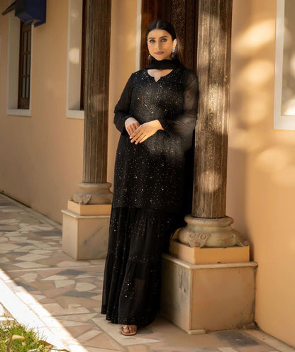 3 Layer Muqaish Resham Gharara Visose