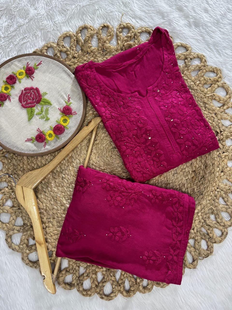 3pc Zara Handmade with Muqaish Soft  Rayon Set