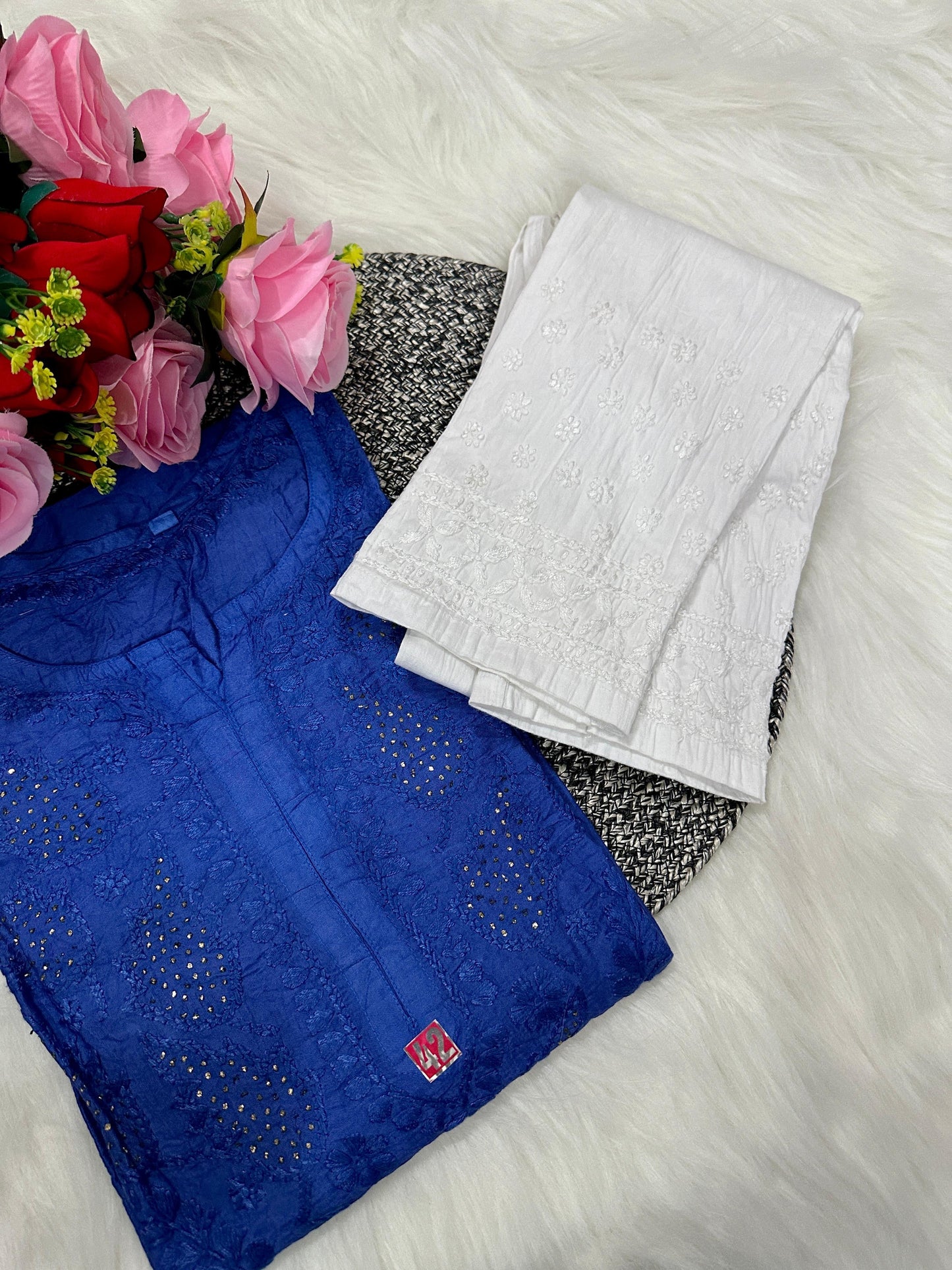 Lucknowi Chikankari Handwork Chanderi kurti