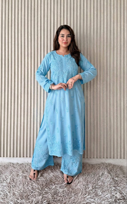 Saba Soft Rayon 2pc Chikankari Co-ord Plazo Set