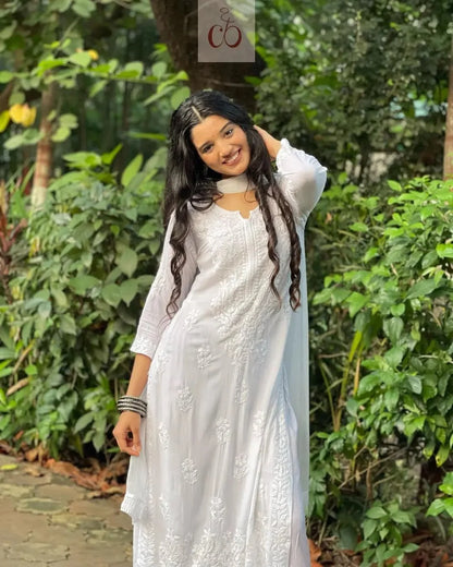 Premium Festive White Soft 3pc Set (Kurti + Palazzo + Dupatta)