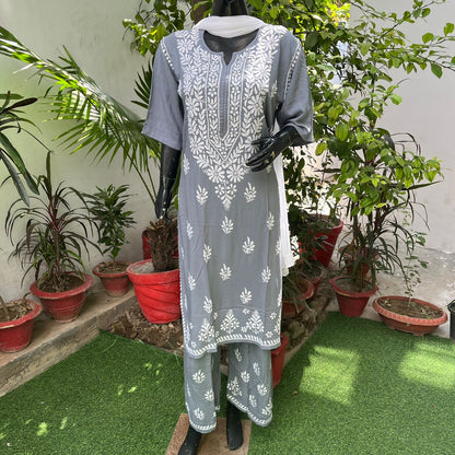 Rayon Heavy Chikankari Kurti n Plazzo Set