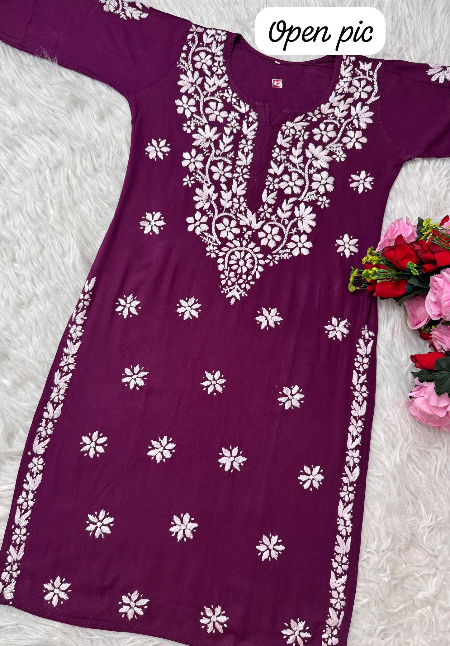 Chikankari fine rich work rayon cotton Soft kurti