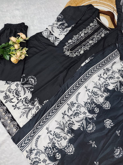 3pc Suit Set Cotton Print With Embroidery