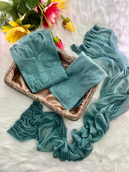 3PC Soft Rayon, Stunning Handwork – A Must-Have Kurti Set