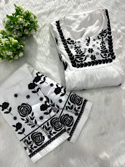 Nyra White With Black Thread Of Chikankari Combo With Pant