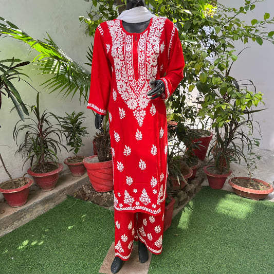 Rayon Heavy Chikankari Kurti n Plazzo Set