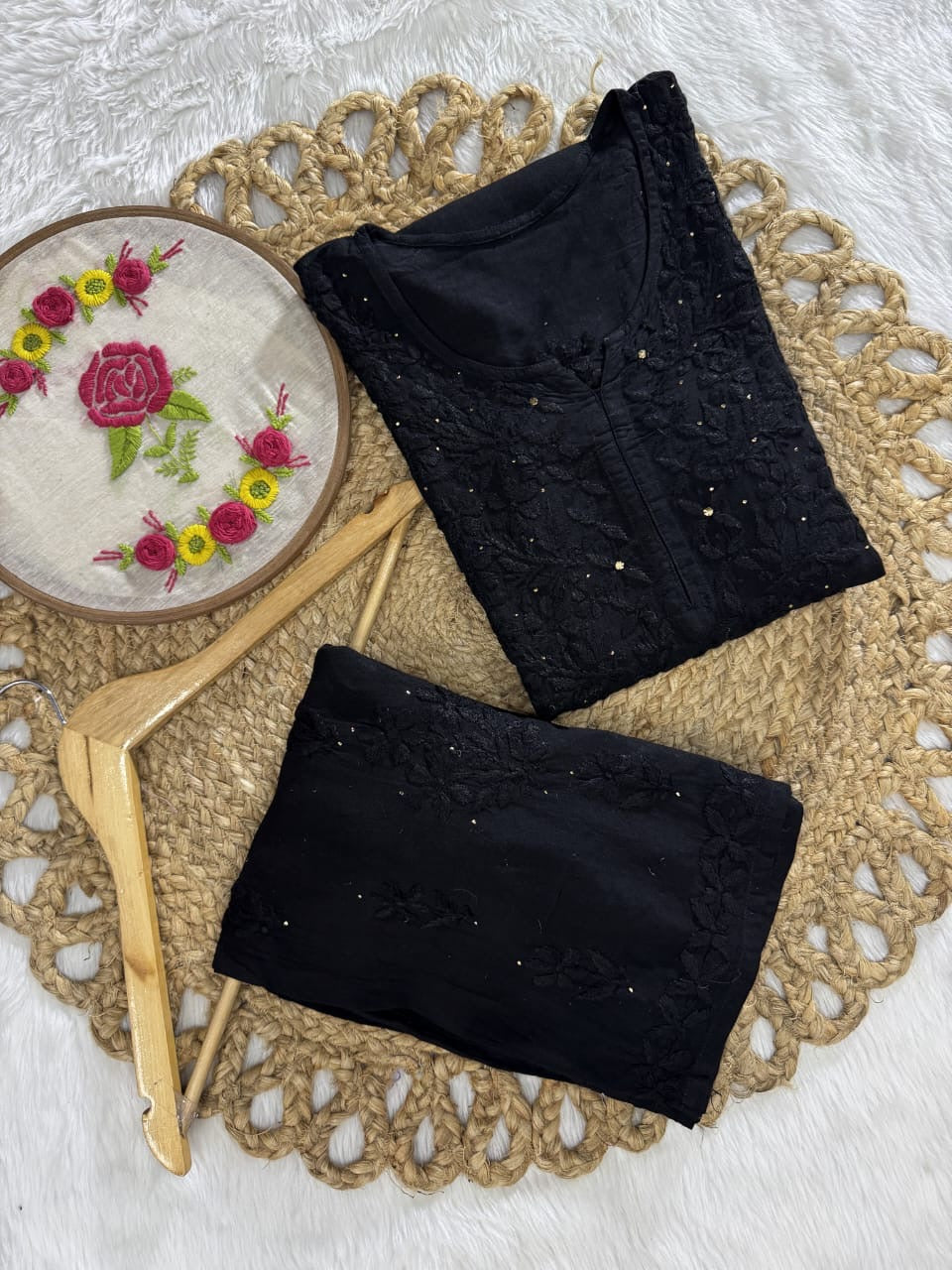 3pc Zara Handmade with Muqaish Soft  Rayon Set