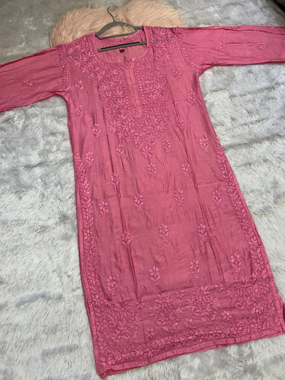 Chikankari Chanderi kurti ( whatsapp us for dye your favourite colour )