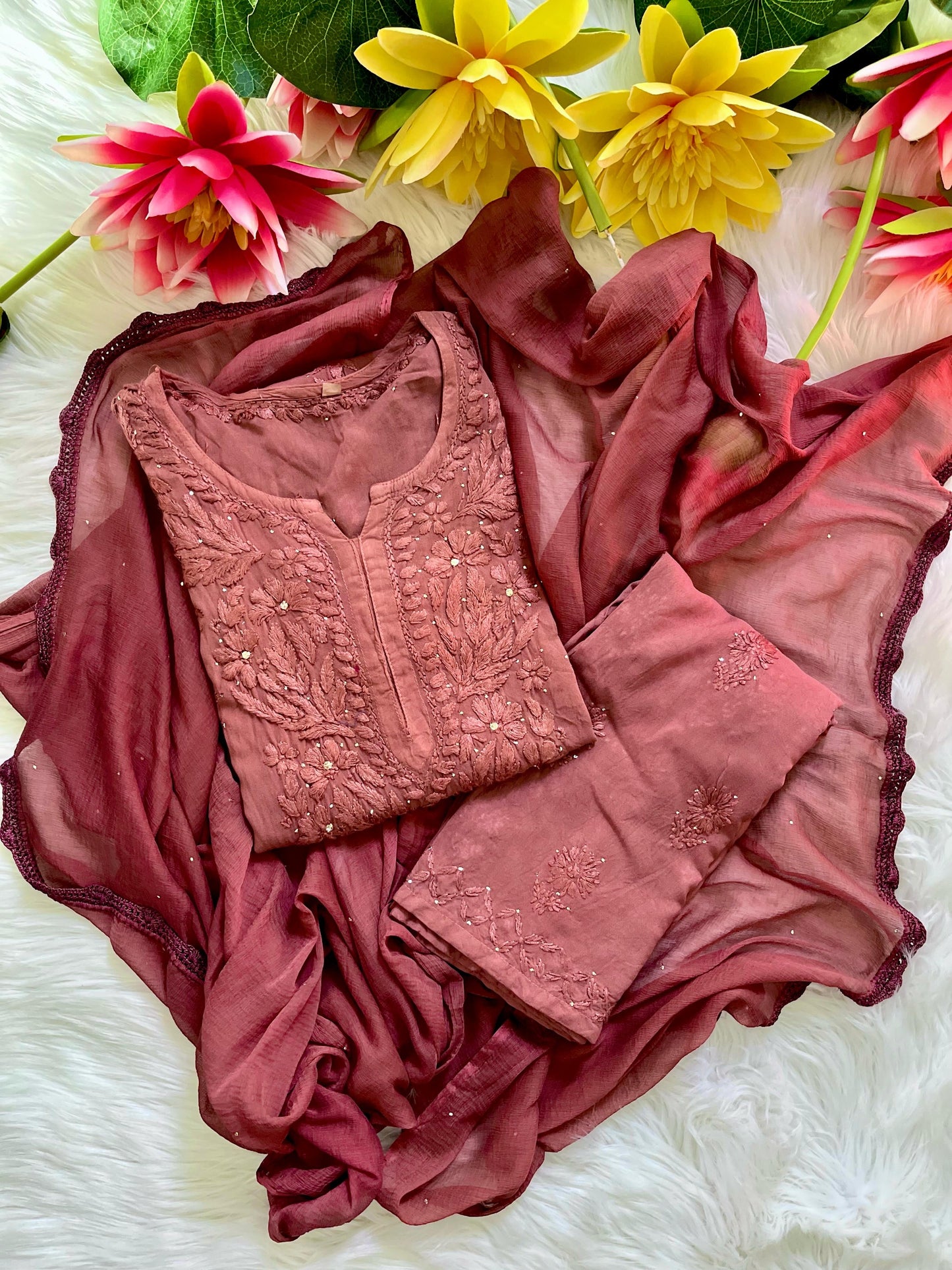 3pc Zara Handmade with Muqaish Soft  Rayon Set