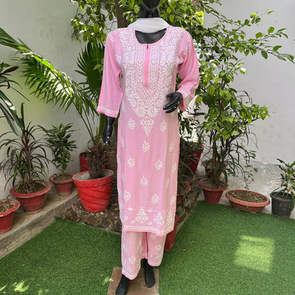 Rayon Heavy Chikankari Kurti n Plazzo Set