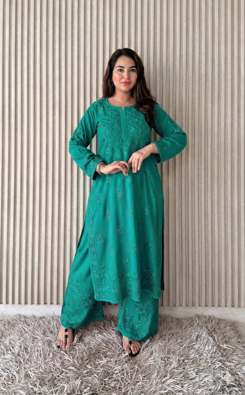 Saba Soft Rayon 2pc Chikankari Co-ord Plazo Set