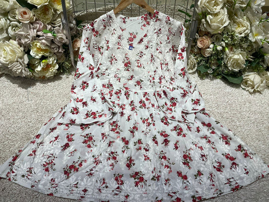 Flower Printed Mul Mul Short Gown with Doori