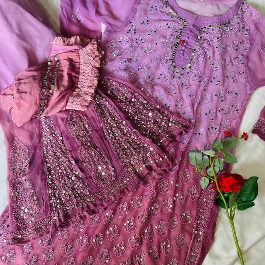 Beautiful Ombre 4pc Mirror Work Set with inner( Most Loved ) 14 Shades