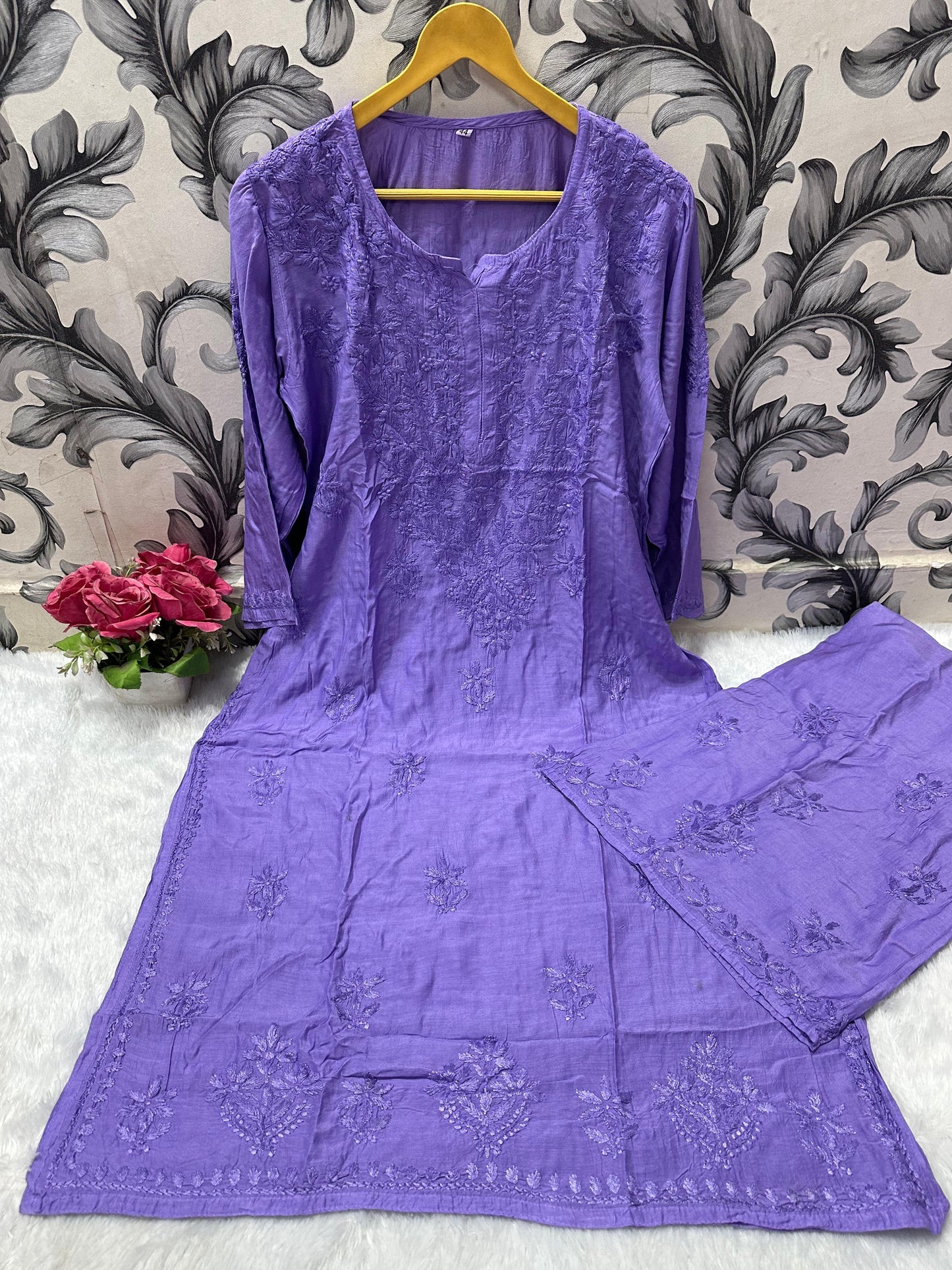 Zara Dyeable Kurta plazzo Set with Fine embroidery