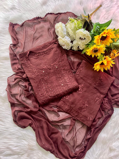 3pc Zara Handmade with Muqaish Soft  Rayon Set