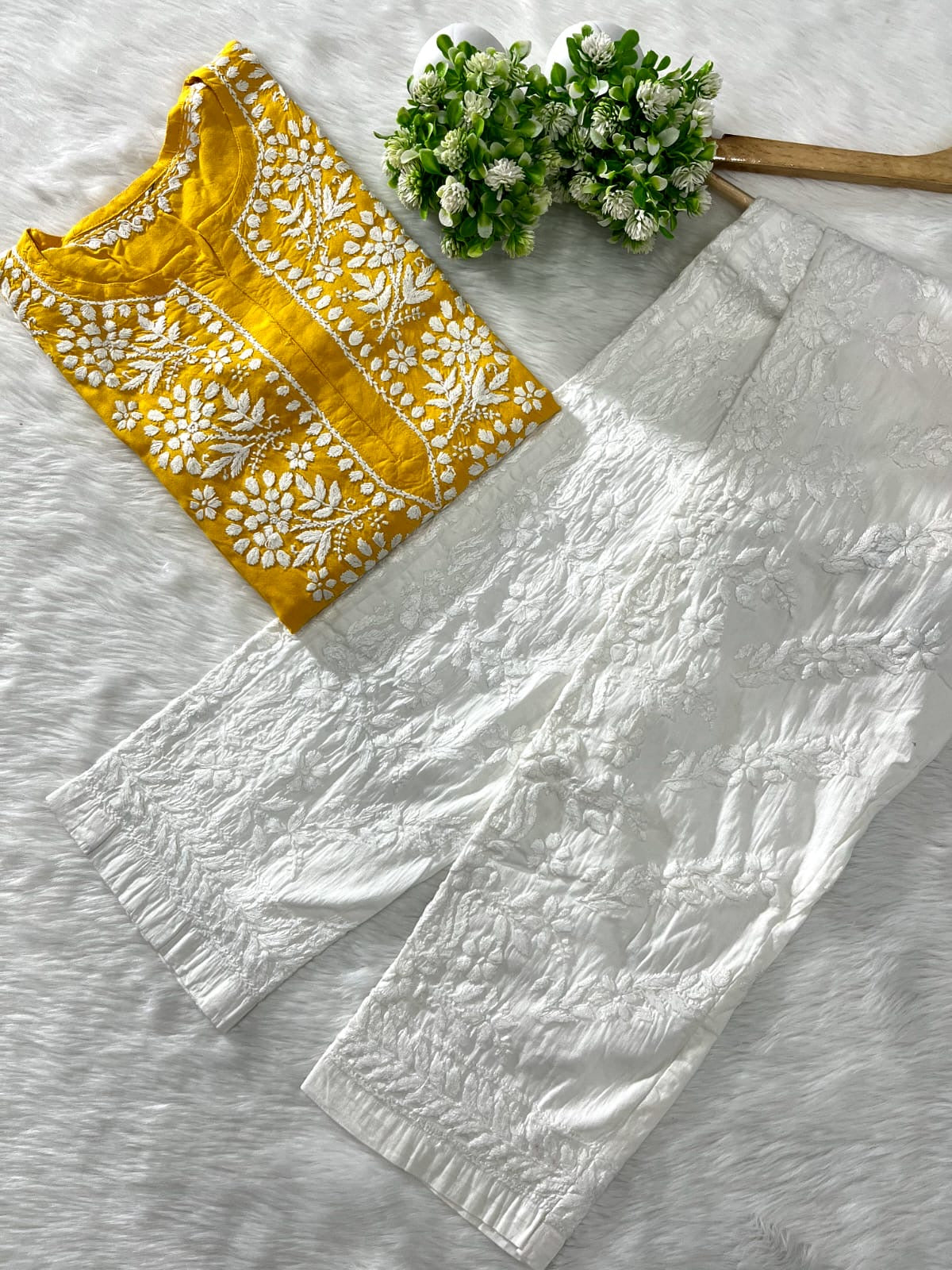 Rayon Side Rose Chikankari Kurta