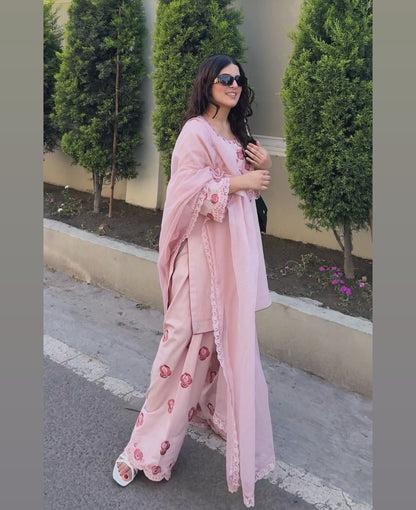 Đěsigner Party Wear Look  Natural Top & Farshi Palazzo With Dupatta set