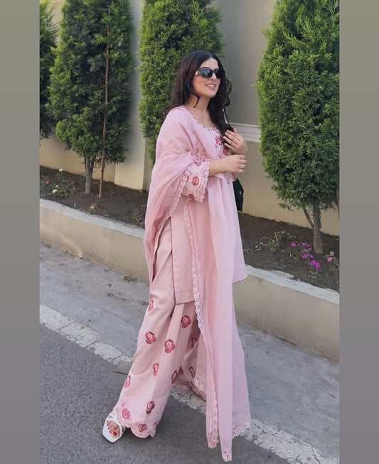 Đěsigner Party Wear Look  Natural Top & Farshi Palazzo With Dupatta set