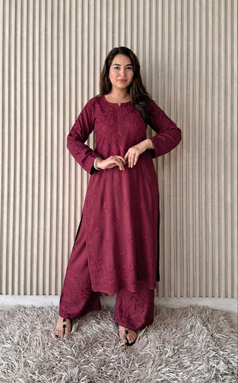 Saba Soft Rayon 2pc Chikankari Co-ord Plazo Set