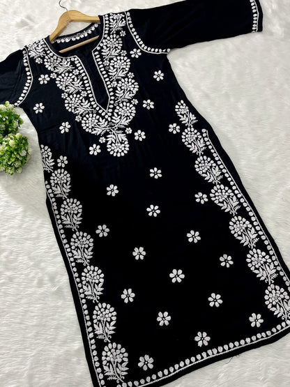 Rayon Side Rose Chikankari Kurta