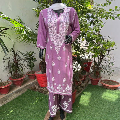 Rayon Heavy Chikankari Kurti n Plazzo Set