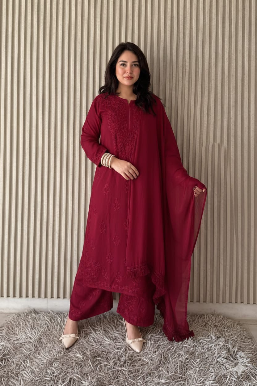 3PC Soft Rayon, Stunning Handwork – A Must-Have Kurti Set
