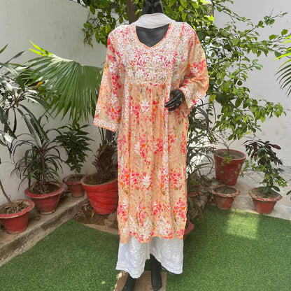 Heavy Mul print Yoke neck Gathered Kurti