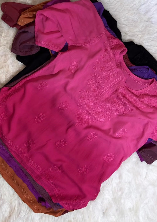 Soft Chikankari ombre short Top ( Extra pretty shades )