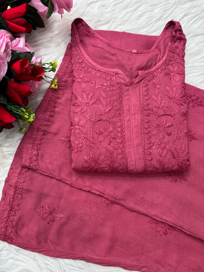 Saba Soft Rayon 2pc Chikankari Co-ord Plazo Set